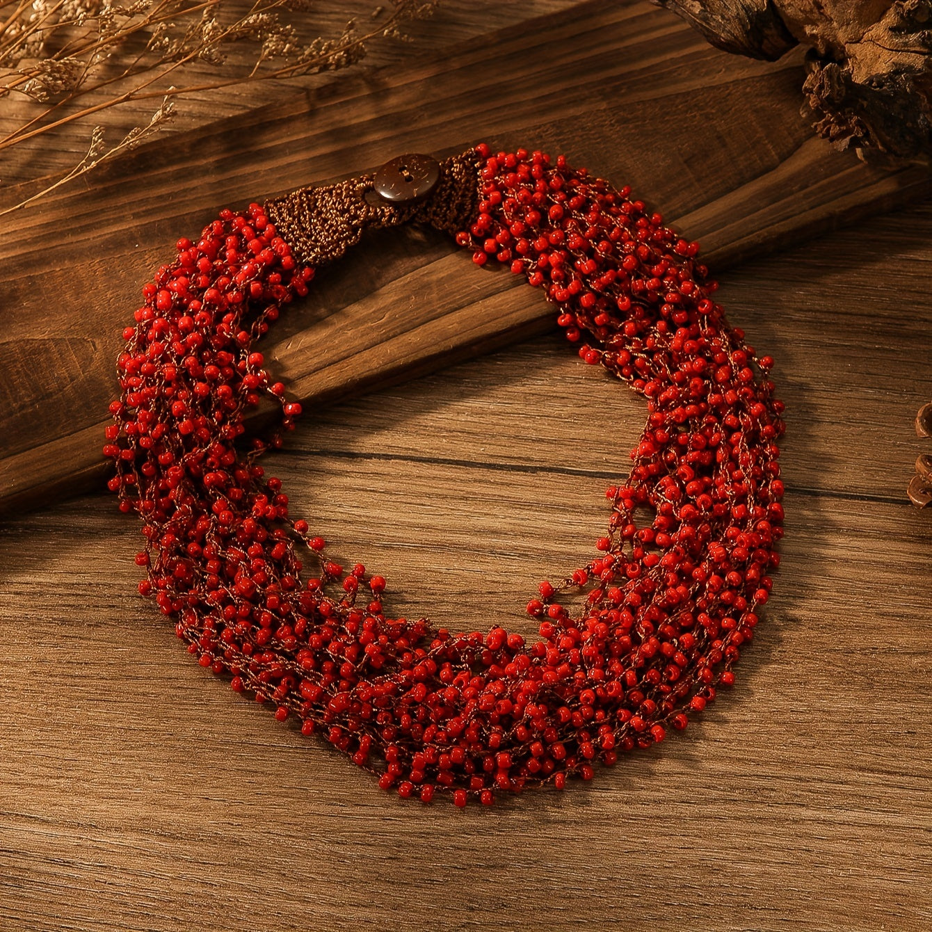 Boho Style Crochet Beaded Necklace Handmade for Holidays Unique Jewelry