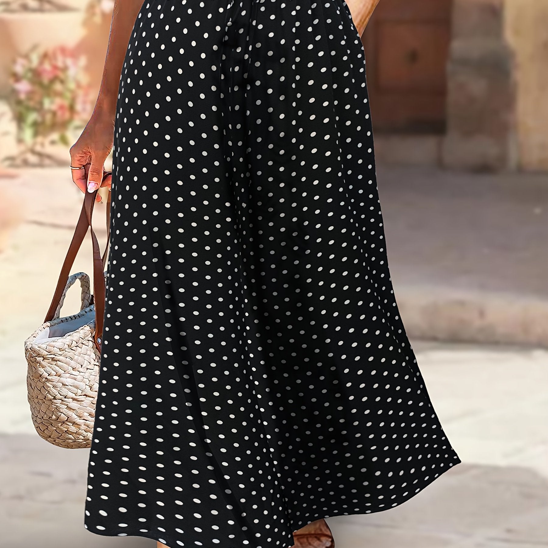 Women's Plus Size Floral Wide Leg Pants Elastic Waist Pockets