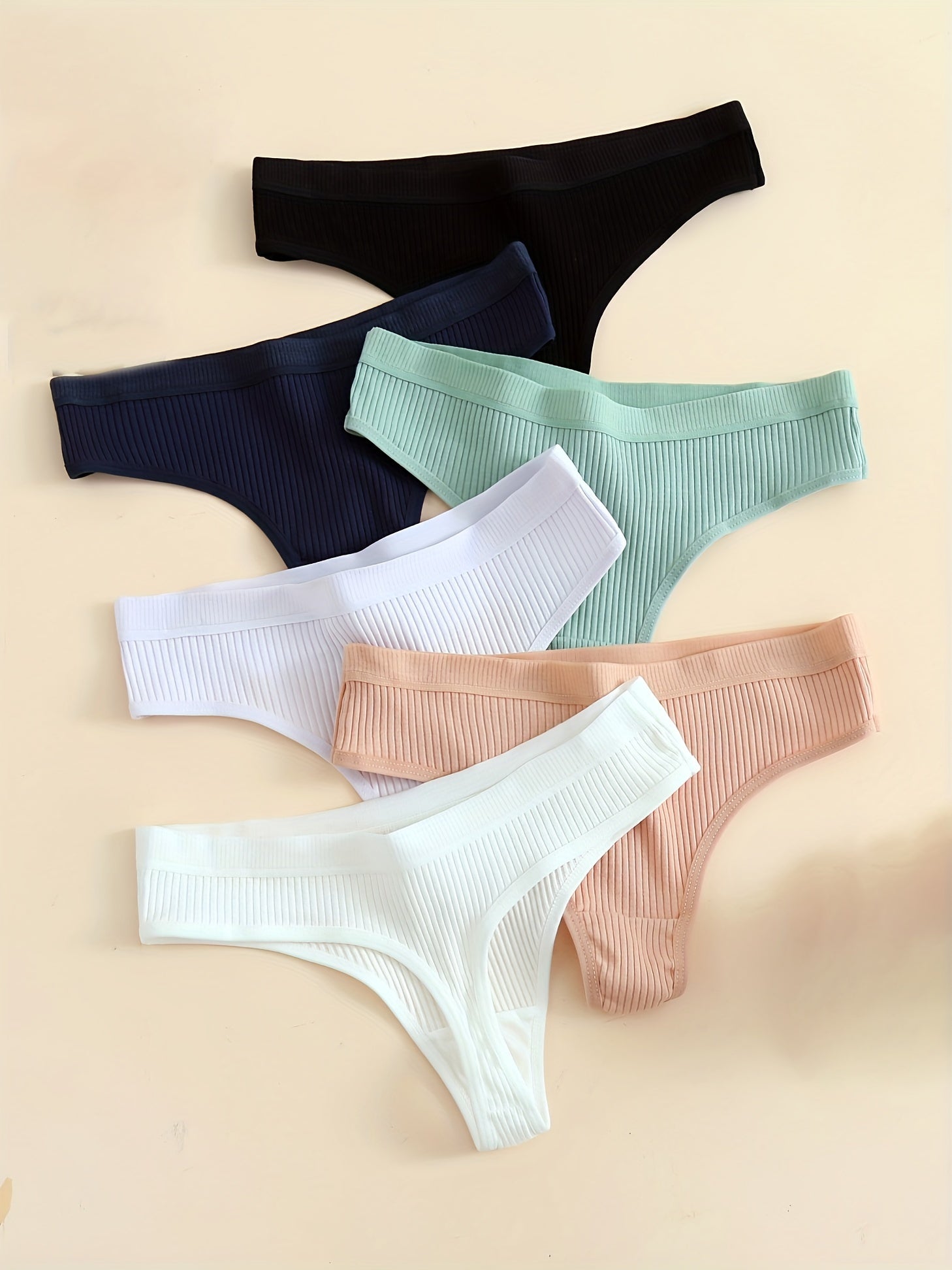 Women's Seamless Cotton Thongs 6-Pack Low Waist V-String Solid Color