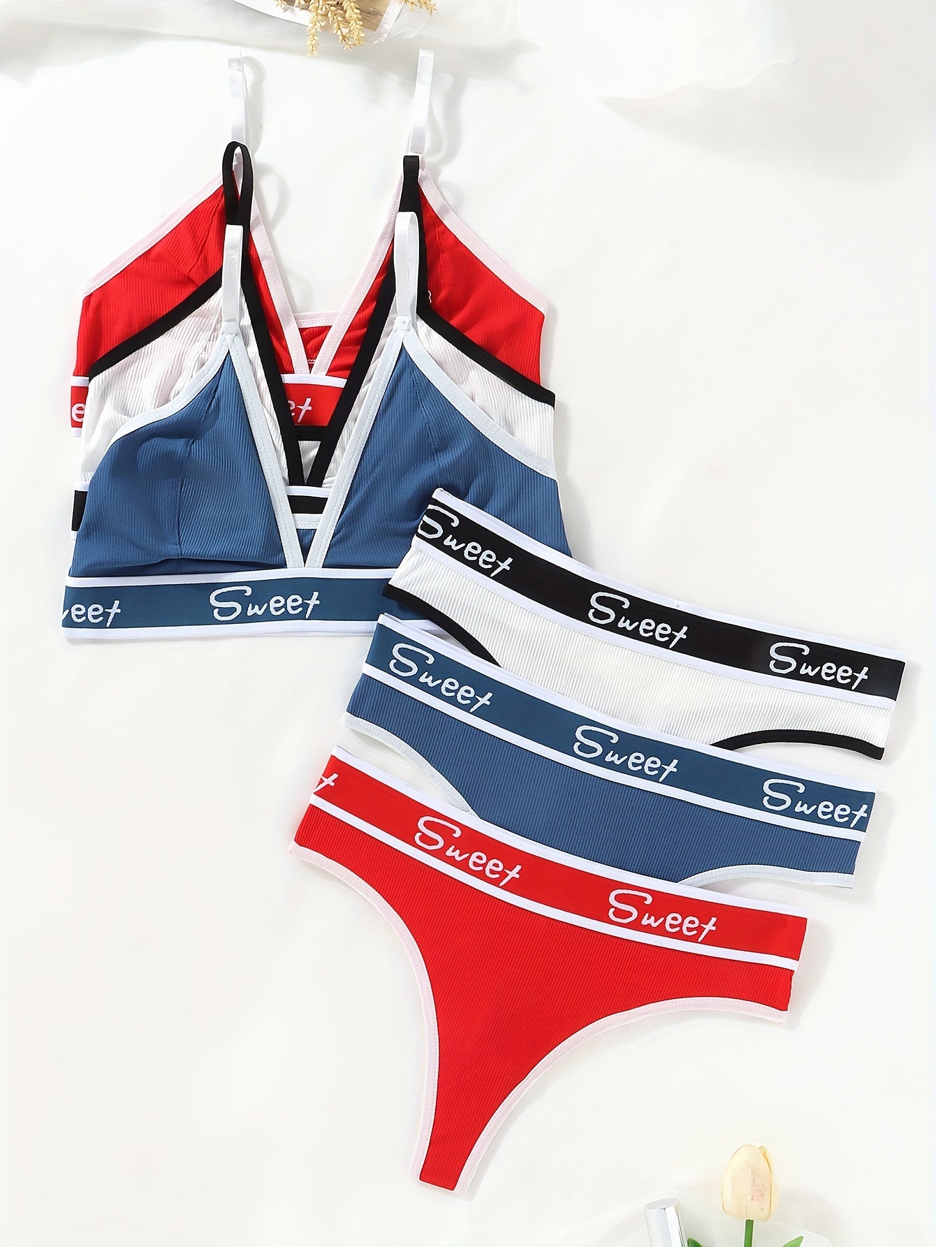 Women's Sporty Lingerie Set Triangle Bra Thong Panties Breathable Polyester