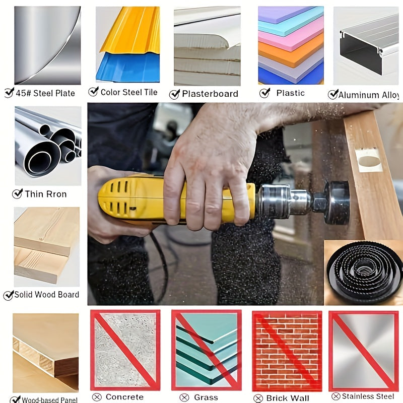 Set of 6 or 11 Steel Hole Saws with Mandrel for Wood Plastic PVC Drywall