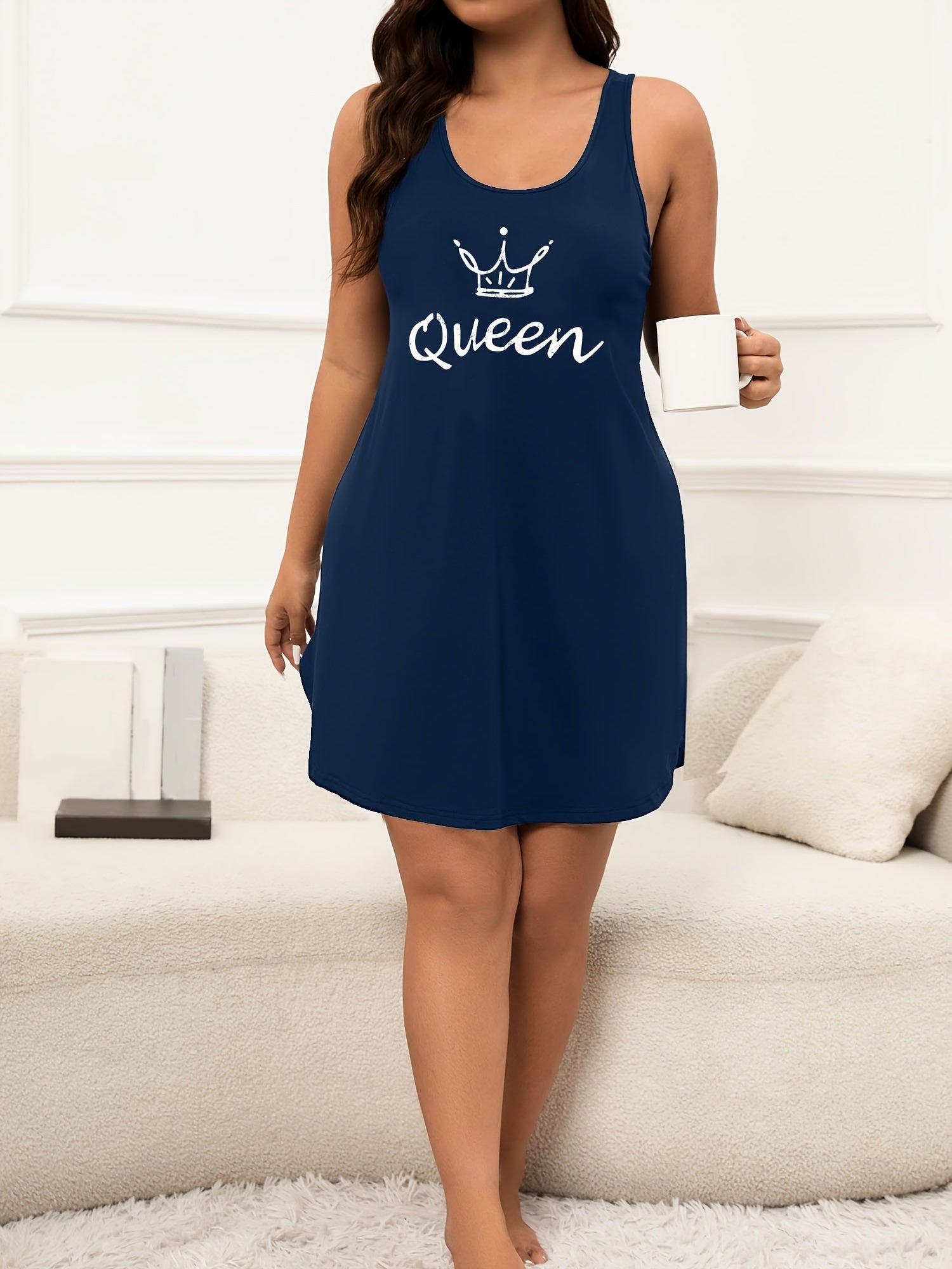 Plus Size Women's Sleeveless Nightgown Deep Purple Lounge Sleepwear