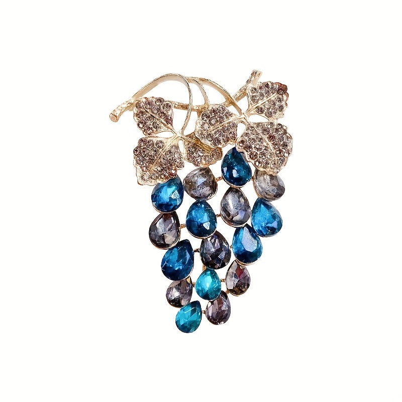 Elegant Grape Cluster Brooch Pin Rhinestone Alloy Fruit Shape Jewelry for Coats Dresses