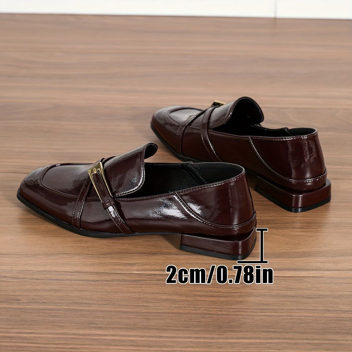 Ayollar uchun kvadrat barmoqli loaferlar, bilakbog'li, qora sintetik, past poyabzal