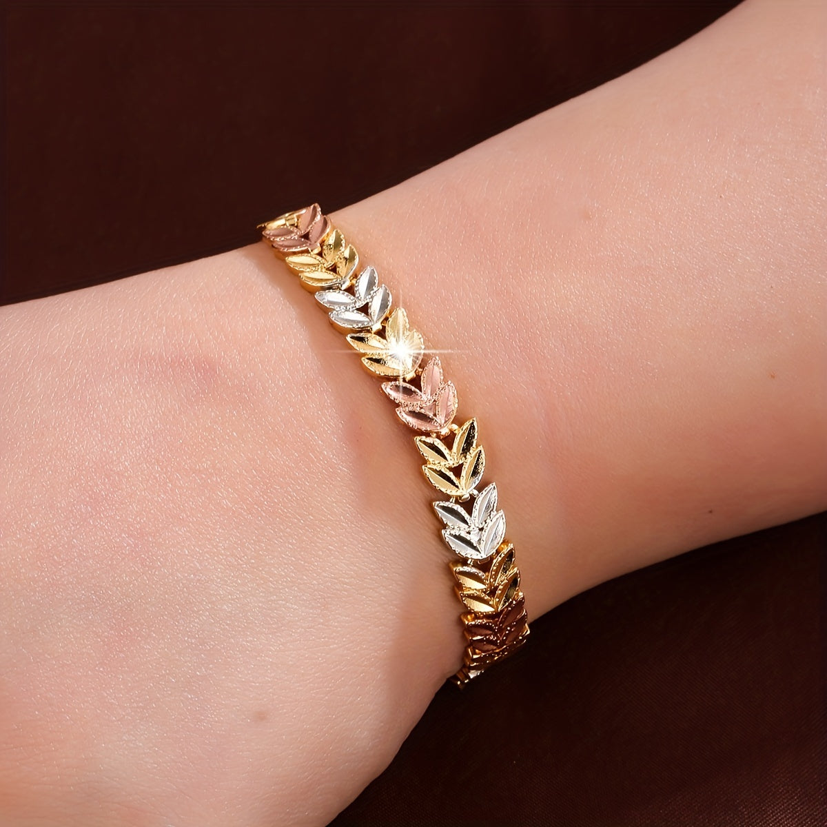 Women’s Copper Wheat Ear Bracelet with Cubic Zirconia for Everyday or Formal Wear