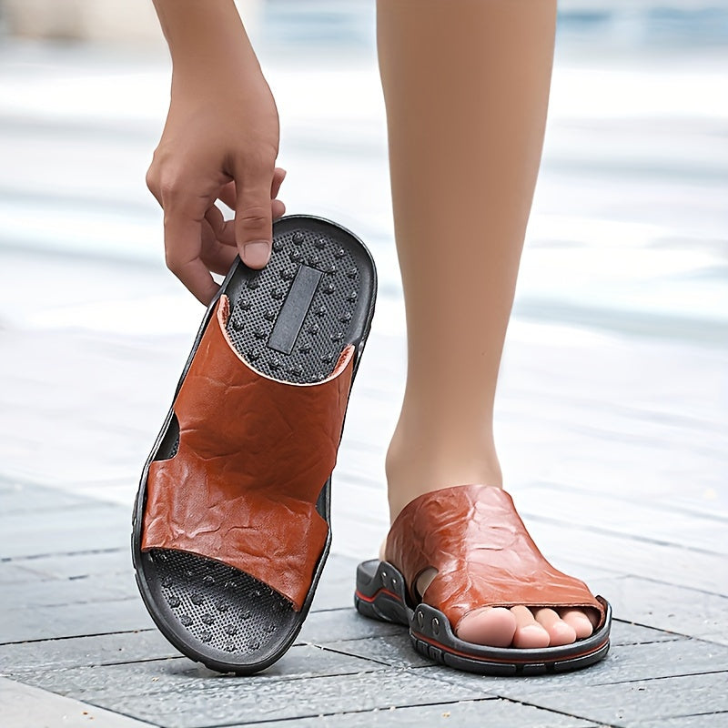 Zapatillas vintage para hombre con punta abierta, de microfibra y cuero sintético, casuales, con suela de goma antideslizante