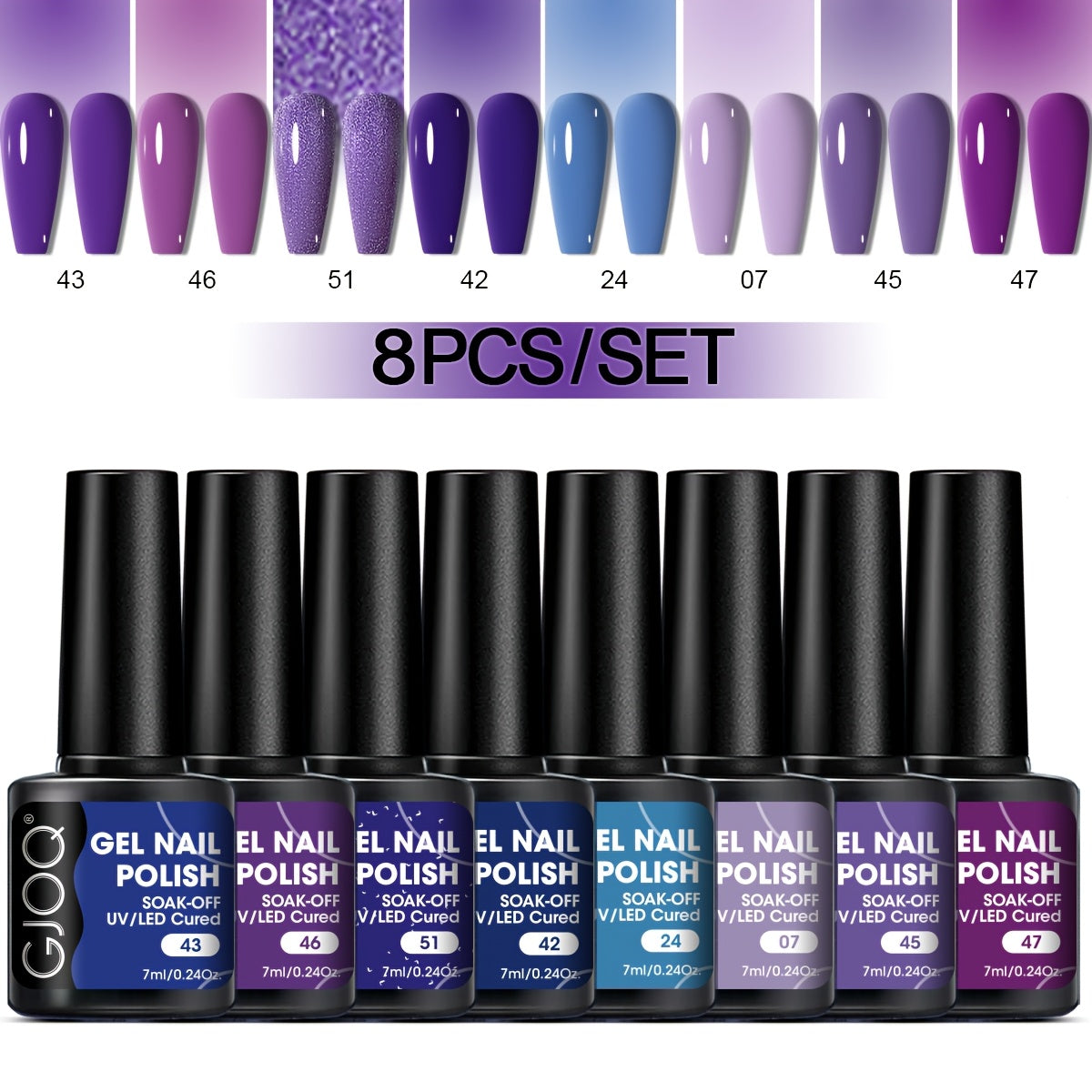 8-Piece Gel Nail Polish Set Long-Lasting UV LED Hypoallergenic Neutral Glitter