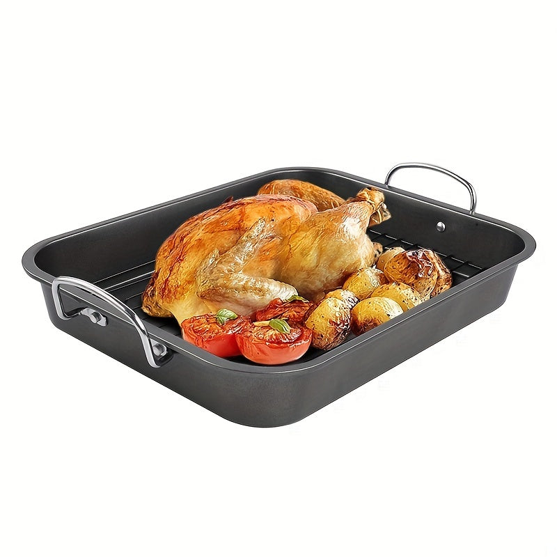 Non-Stick Baking Pan with Rack 40cm Rectangular Grill for Turkey Roasted Chicken Ham