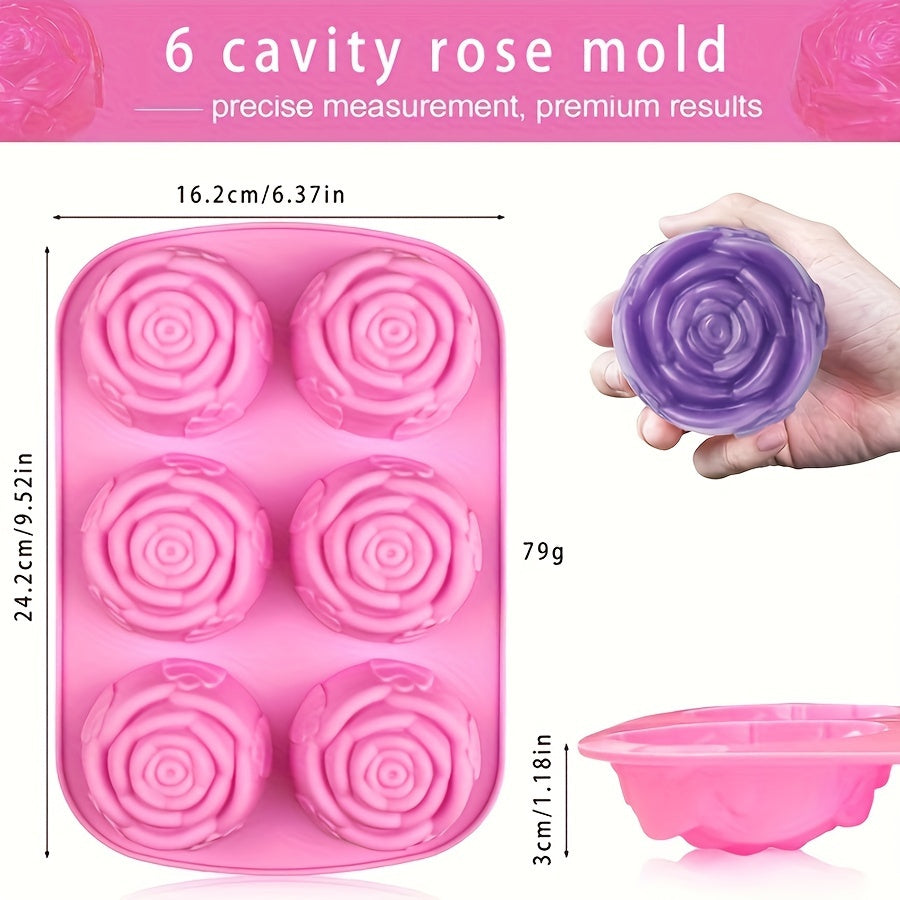 Molde de jabón con forma de rosa de silicona, con 6 cavidades, molde 3D para hornear y jabón artesanal
