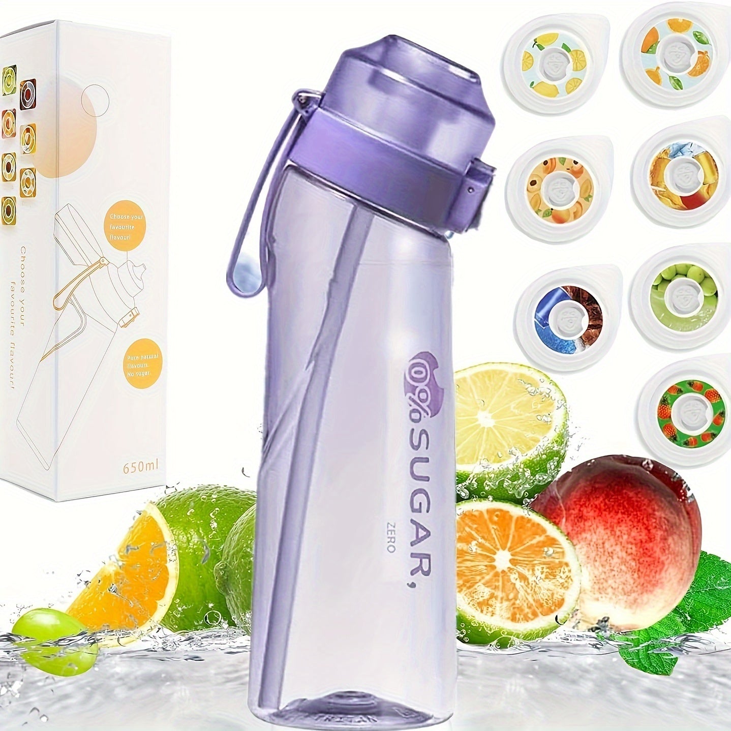 Water Bottle Set with 7 Fruity Scented Flavors for Outdoor Sports