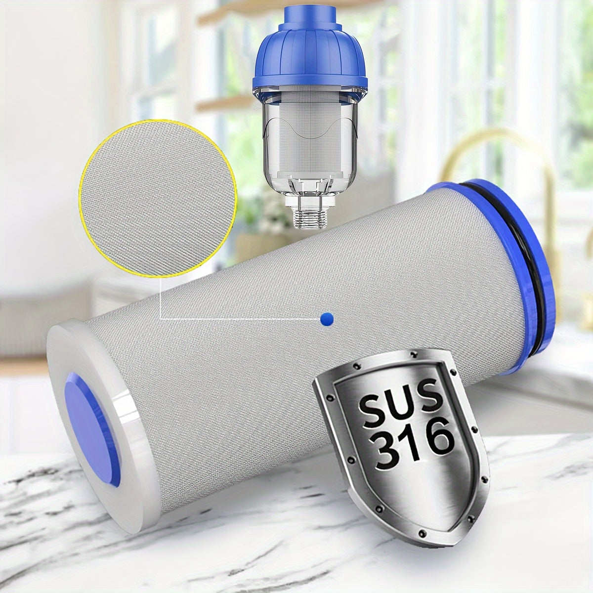 Suv isitgichi uchun zanglamaydigan po'latdan yasalgan old filtr - Bir dona, qayta ishlatiladigan aylantiriladigan cho'kindi filtri shisha shaklidagi idishda, kir yuvish mashinalari, dushlar va lavabo uchun energiya tejamkor yechim