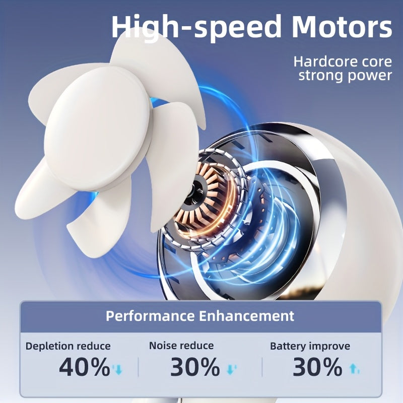 Mini handheld fan with rechargeable battery white pink blue travel outdoor modern cylindrical shape