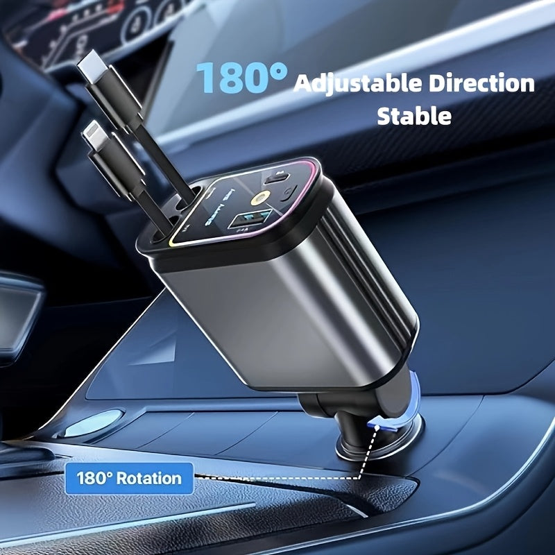 4-in-1 Avtomobil zaryadkasi Universal USB-C PD QC 4-portli tortli kabel