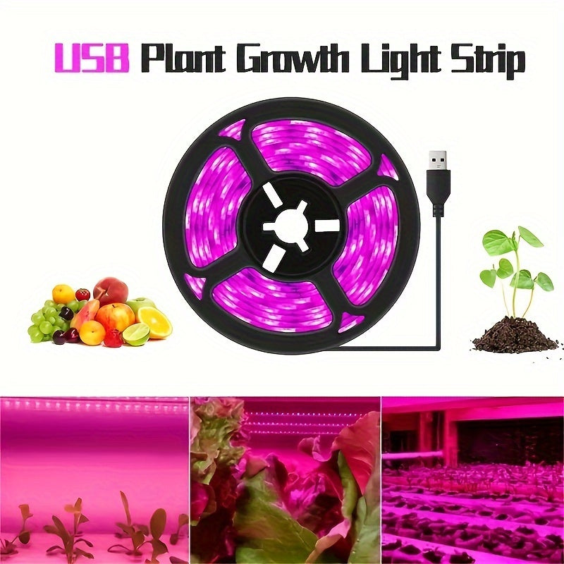 USB-Powered LED Grow Light Strip for Hydroponic and Greenhouse Plants Adjustable Length