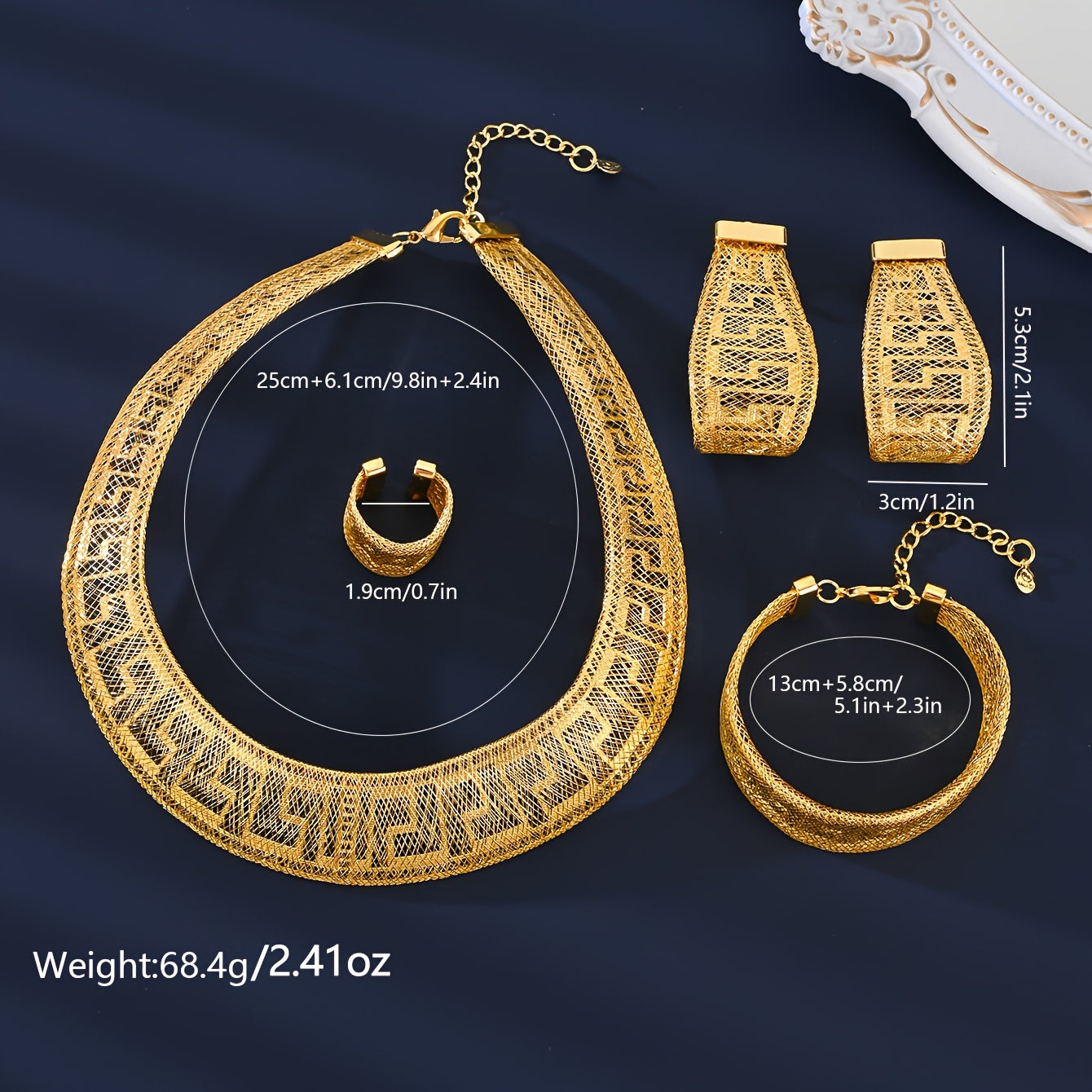 Dubai Middle East Jewelry Set with Necklace Ring Earrings and Bracelet for Women