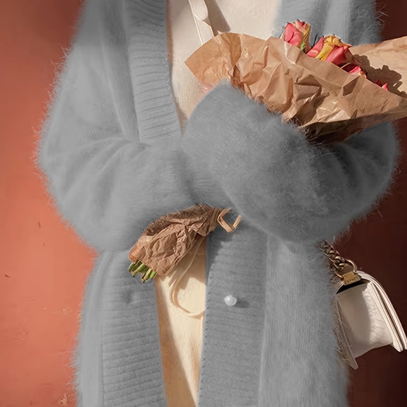 Women's V-Neck Cardigan Fall Winter Long Sleeve Solid Knit Micro Elasticity