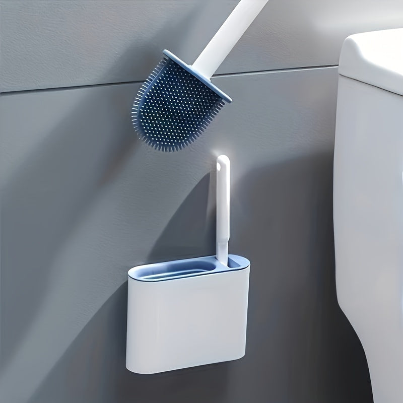 Silicone Wall-Mounted Toilet Brush Set with Long Handle and Holder for Bathroom and Toilet Cleaning