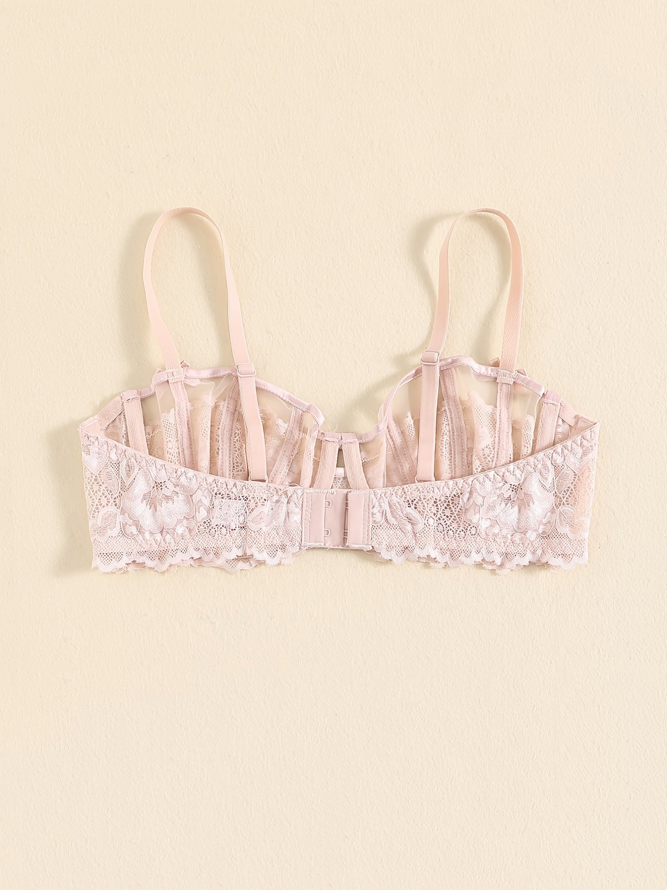 Women's Floral Lace Unlined Bra and Bow Panties Set