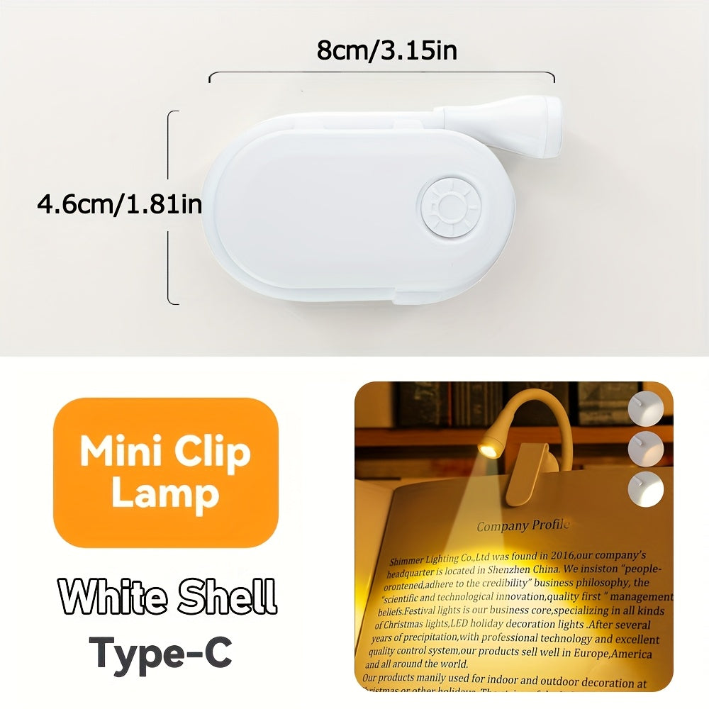Mini Portable Clip-On Book Light with Adjustable Brightness and 360-Degree Foldable LED