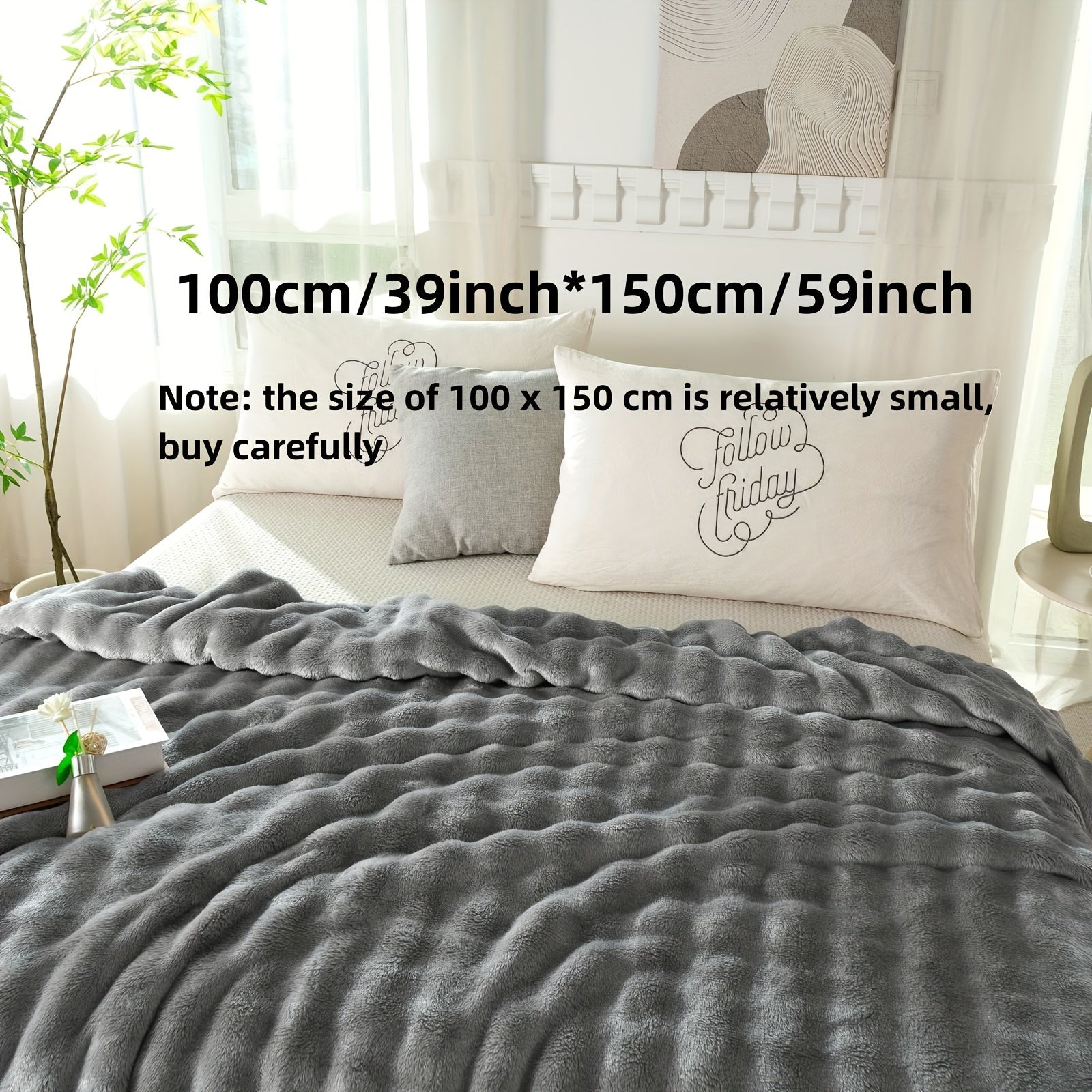 Hypoallergenic Polyester Bed Blanket Faux Rabbit Fur Plush Throw for Bedroom Sofa Travel