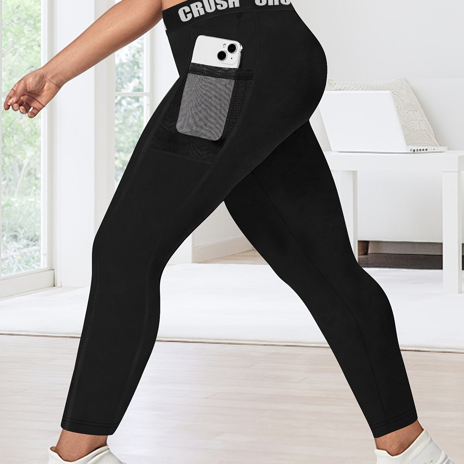 Plus Size Leggings With Pockets Wide Elastic Bands Casual Skinny for Women