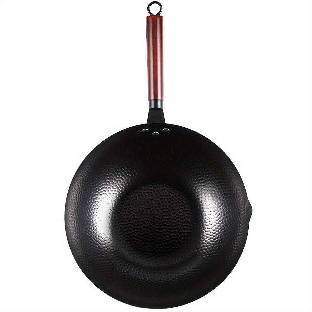 Cast Iron Wok 32cm Traditional Chinese Style Hammered Finish Suitable for Induction Gas Electric Ceramic Stovetops