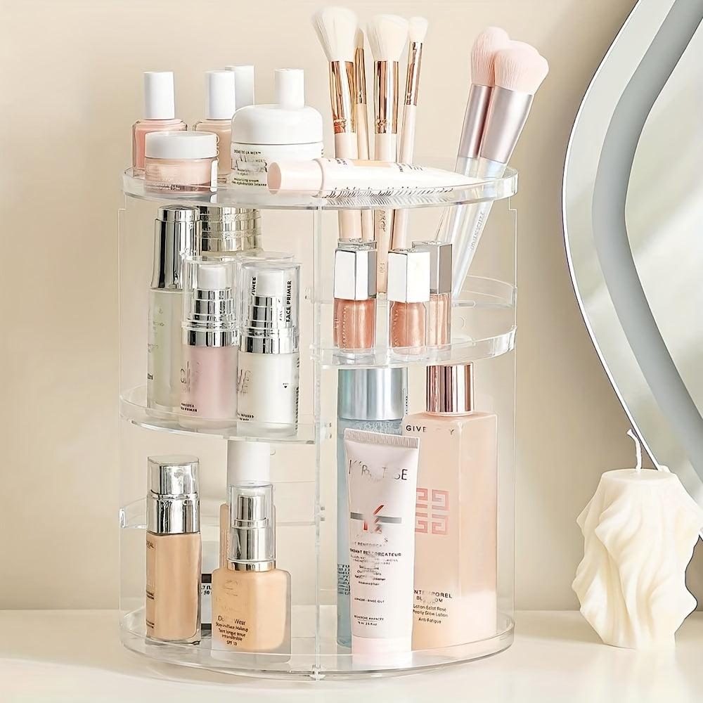 360° Rotating Transparent Makeup Organizer for Bathroom and Bedroom