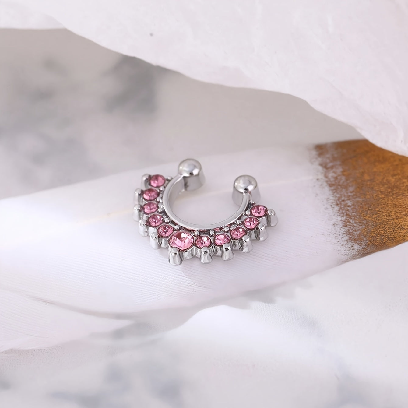 Uniseks rhinestone mis bakir burun qopqog'i, teshiksiz moda tanasi zargarlik buyumlari