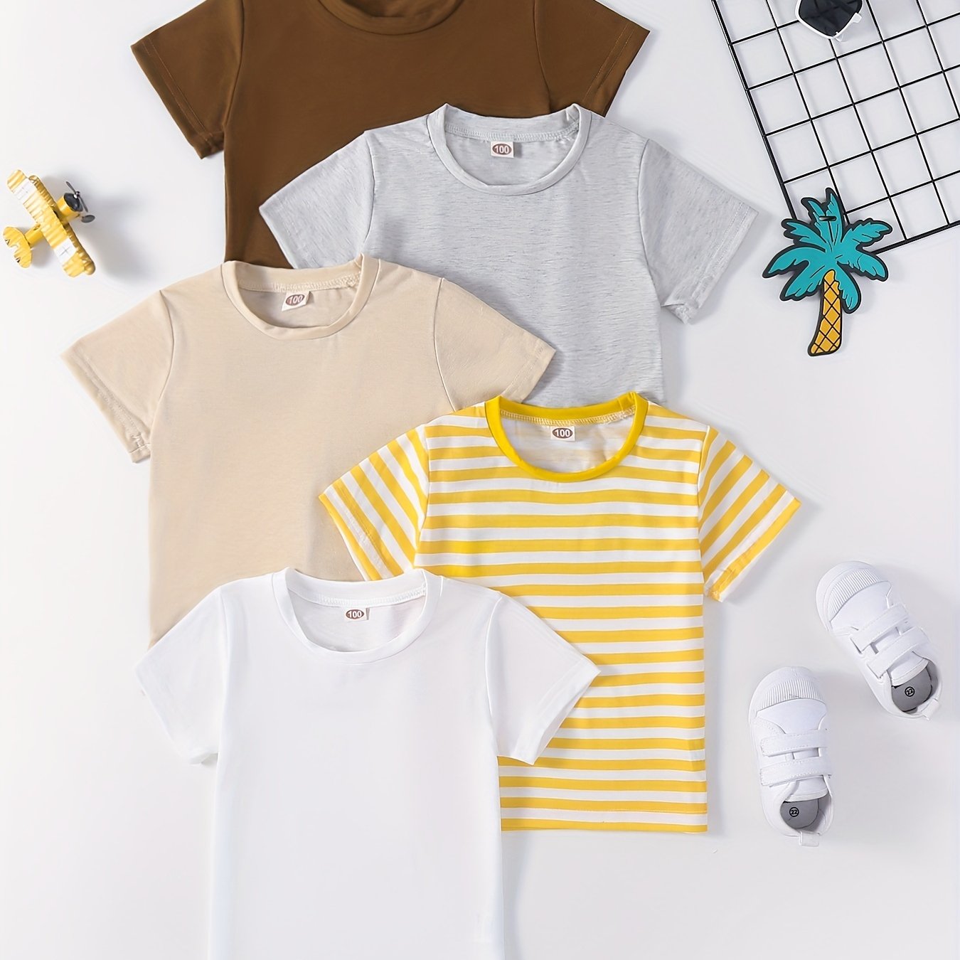 Men's Short Sleeve Summer T-Shirts Pack of 5 Polyester Blend Casual Running Solid Striped