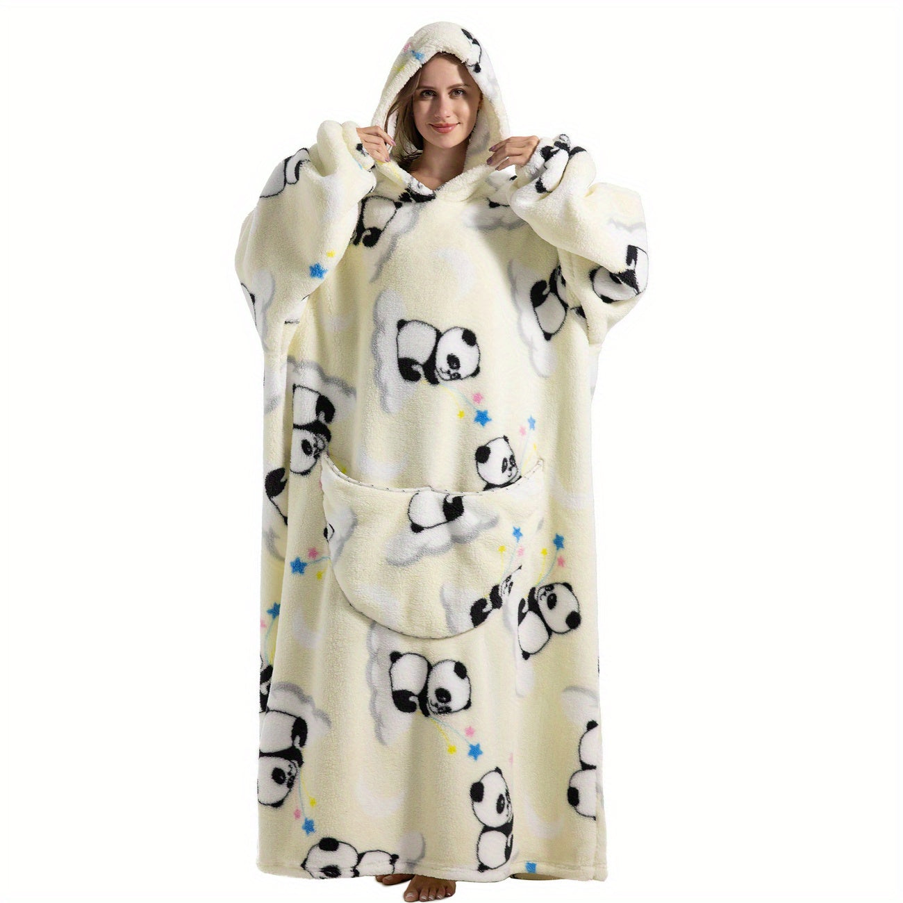 Adult Oversized Hoodie Wearable Blanket with Pepperoni Pizza Print and Front Pocket