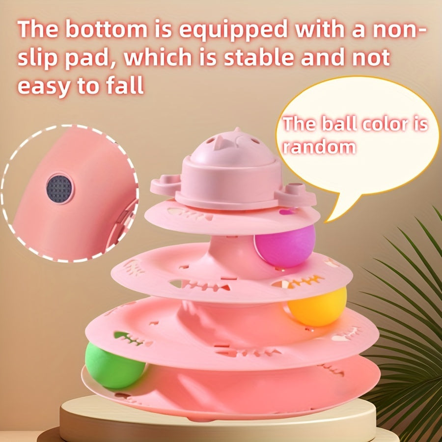 Interactive Cat Toy Tower with Rotating Tracks Multi-Level Plastic Durable Non-Battery
