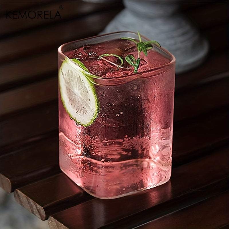 Set of 4 Square 13oz Glass Drinking Glasses for Water Juice Beer Cocktails