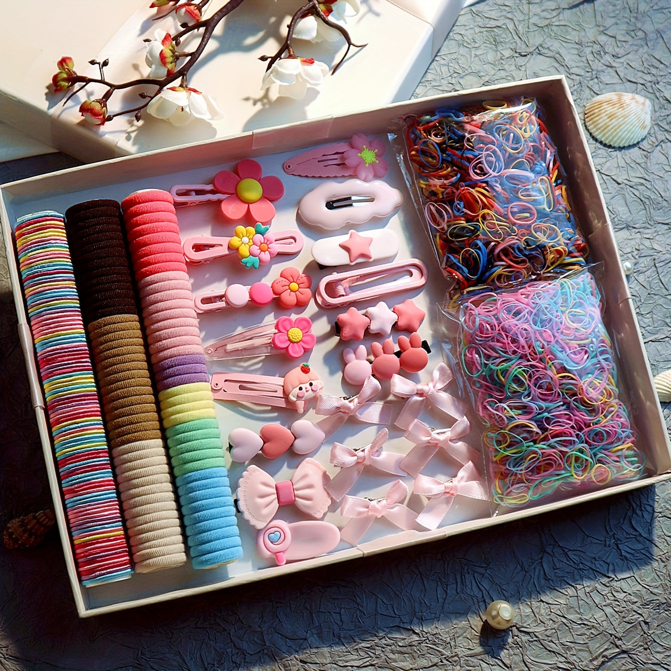 Hair Accessory Set with 2170 Pieces Floral Resin Clips and Seamless Bands for Girls and Women