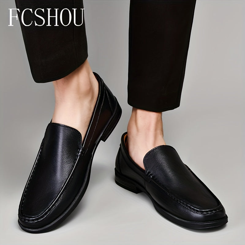 Men's Slip On Loafer Shoes with Rubber Sole Non Slip Casual Solid Leather