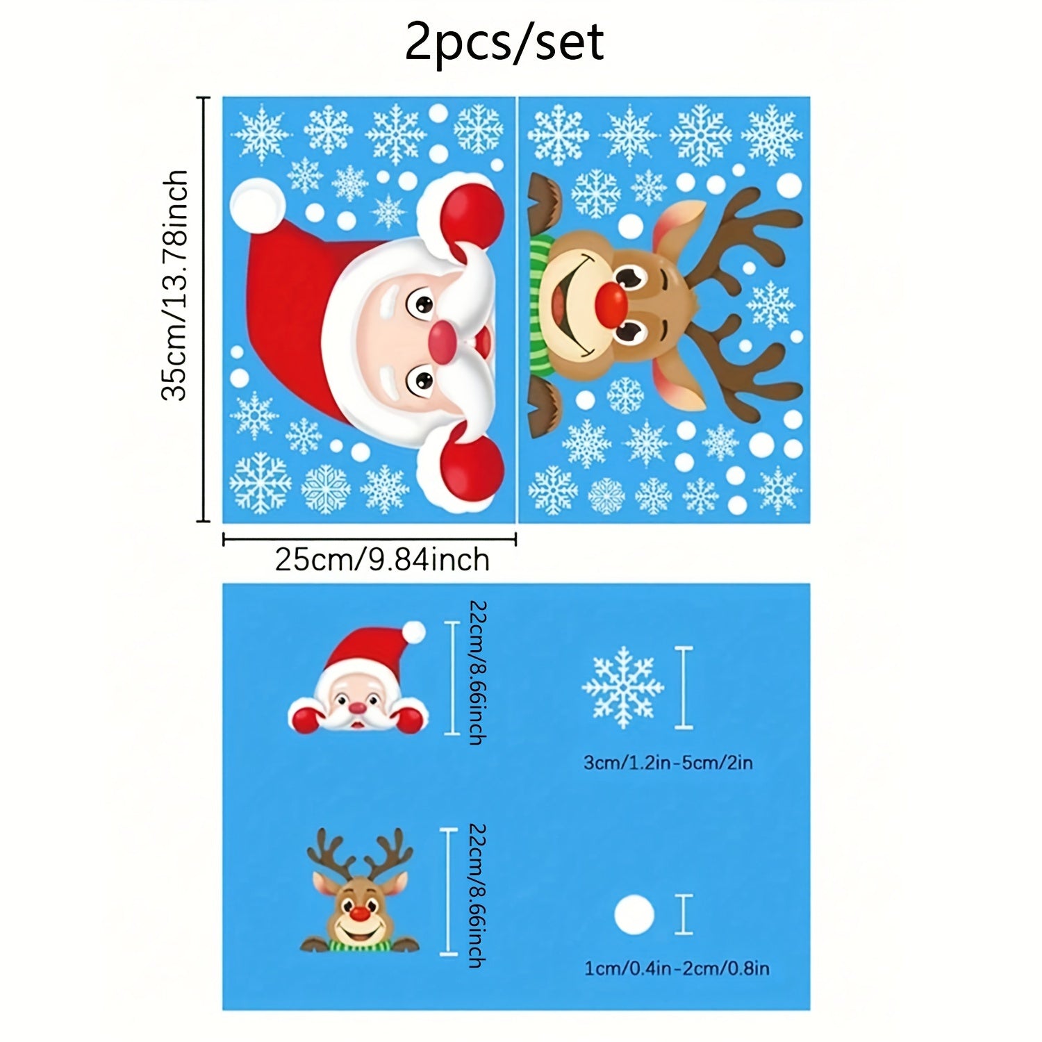 Christmas Window Clings Set with Santa Elk Snowflake Decorations for Holiday Decor
