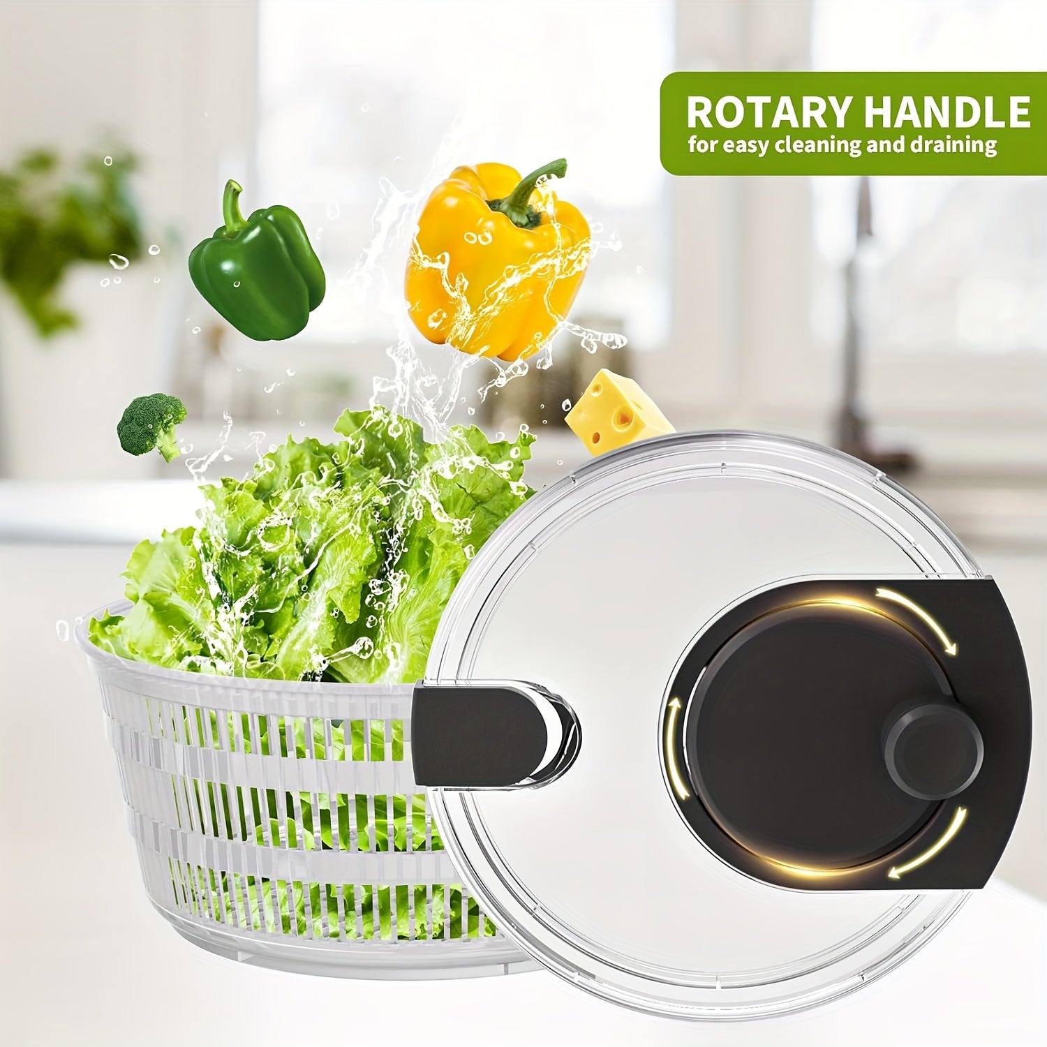 4L Salad Spinner White Double Drainage Holes for Greens Fruits Vegetables