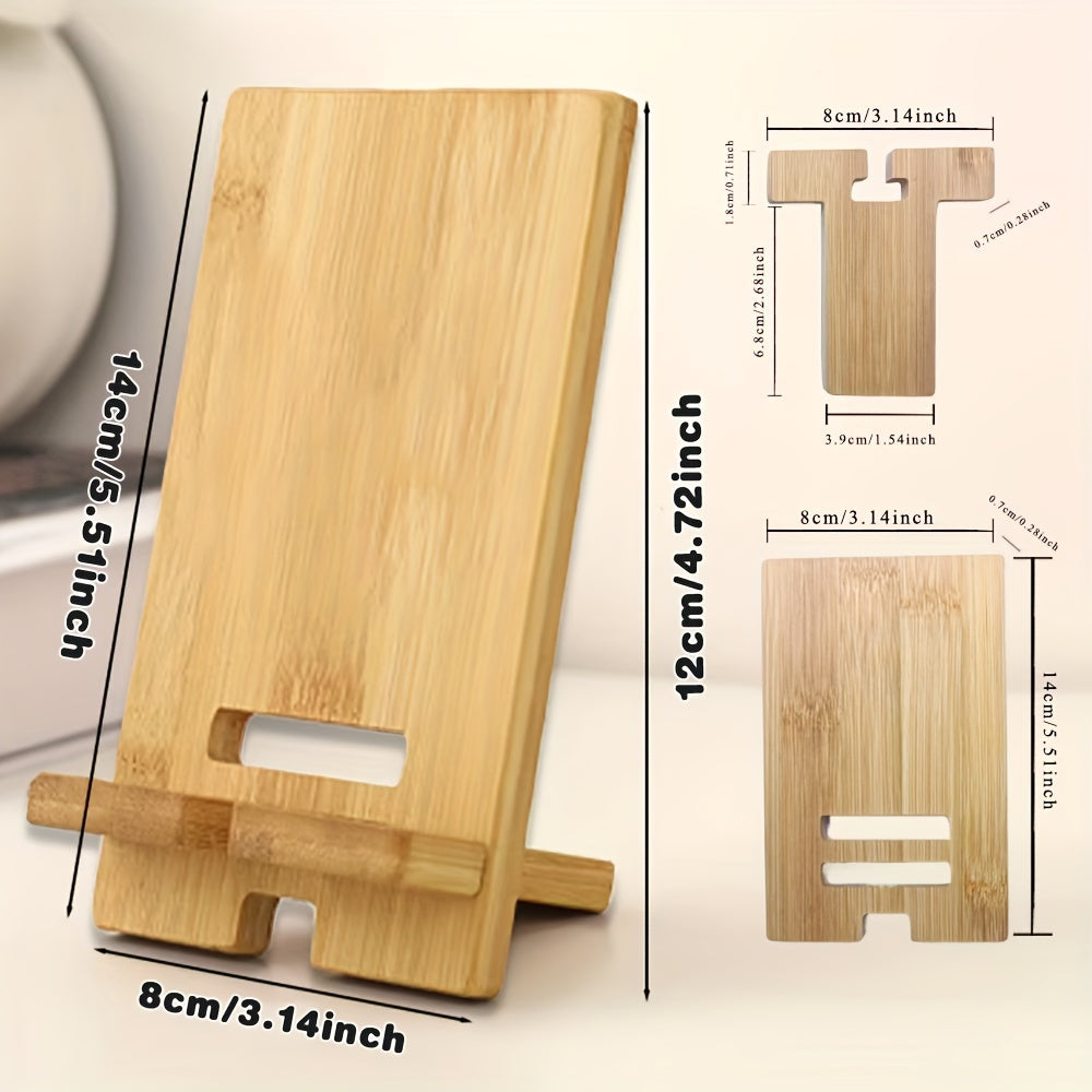 Customized Wooden Phone Stand with Detachable Desk Holder and Engraved Name in Light Brown Cork