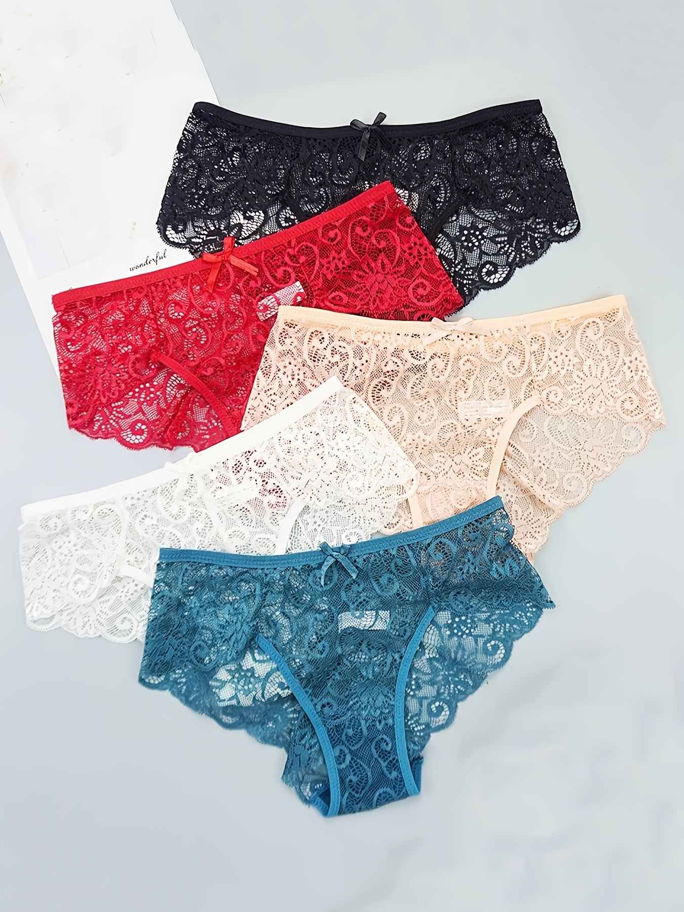 Women’s Lace Mid Waist Panties 5-Pack Comfortable Underwear