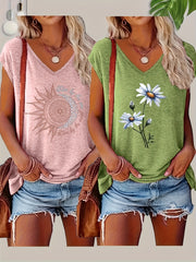 Women's V-Neck T-Shirts, Short Sleeve, Casual Spring Summer, 2 Pack