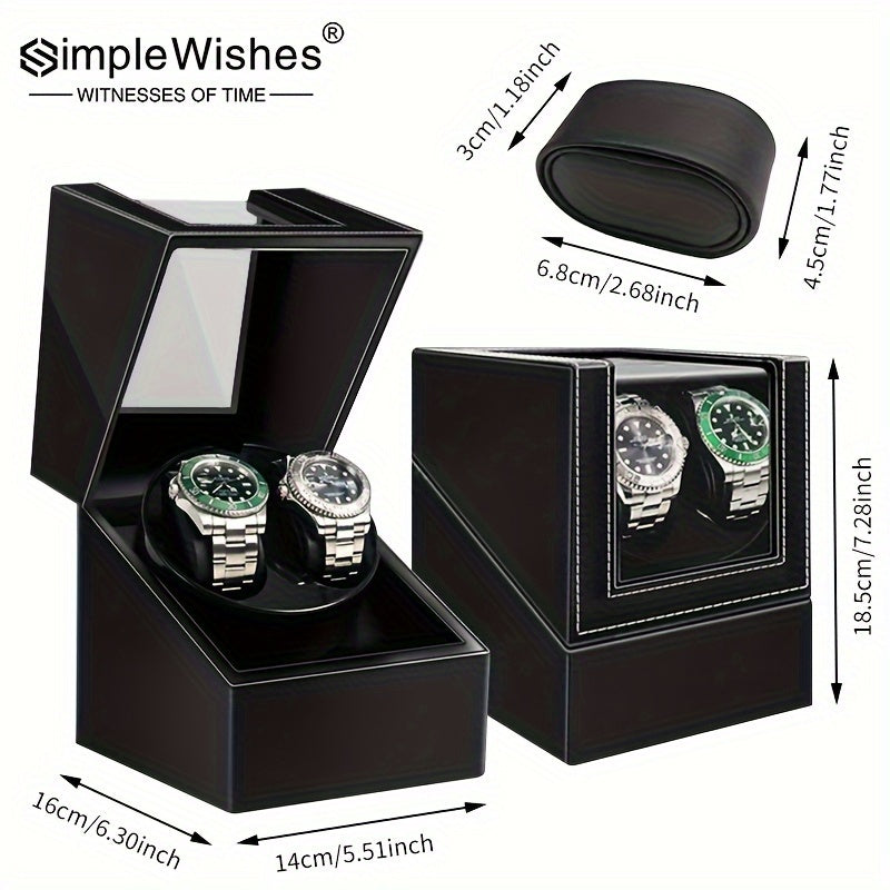 Double Slot Watch Winder with Silent Motor USB Powered for Automatic Watches