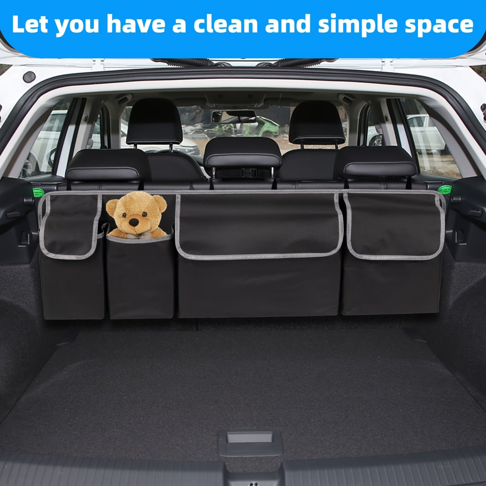 Multi-Functional Car Trunk Organizer Nylon with 4 Pockets and Adjustable Straps