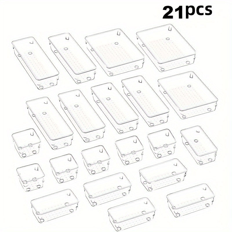 Clear Drawer Storage Box Set with 37 Pieces for Skincare and Makeup Organization