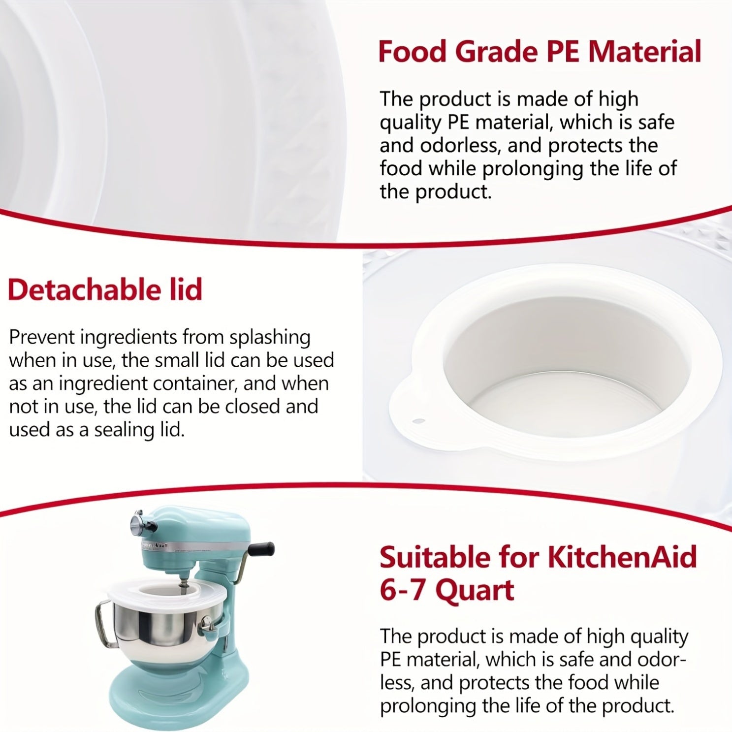 Vertical Mixer Bowl Cover with Splash Guard Fits 6-7 Quart BPA-Free Dishwasher Safe Clear