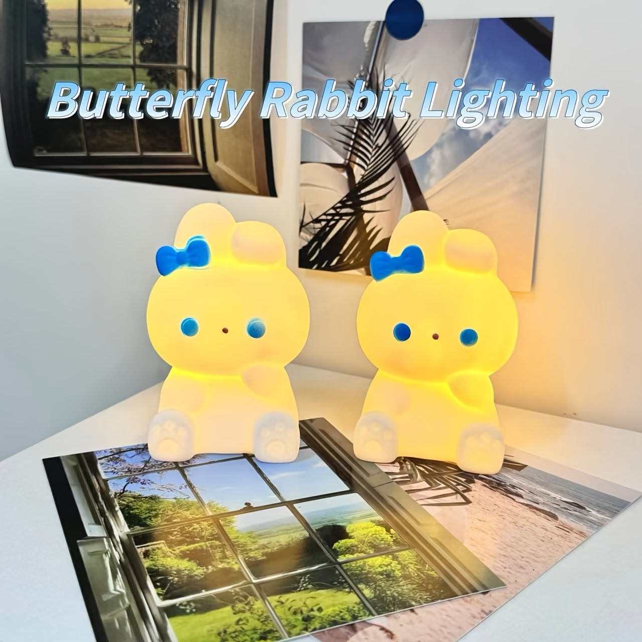 Plastic Asian Style Rabbit Table Lamp with Soft Lighting Battery Operated for Home Decor