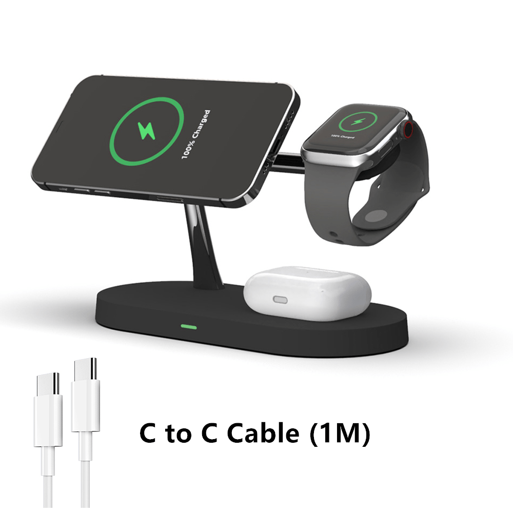 Magnetic Wireless Charger Stand for iPhone 12-15 Apple Watch AirPods Fast Charging Dock Station
