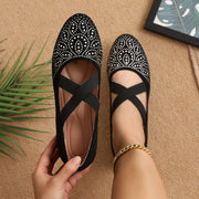 Women's Lightweight Flat Shoes Rhinestone Studded Comfortable Stylish Black