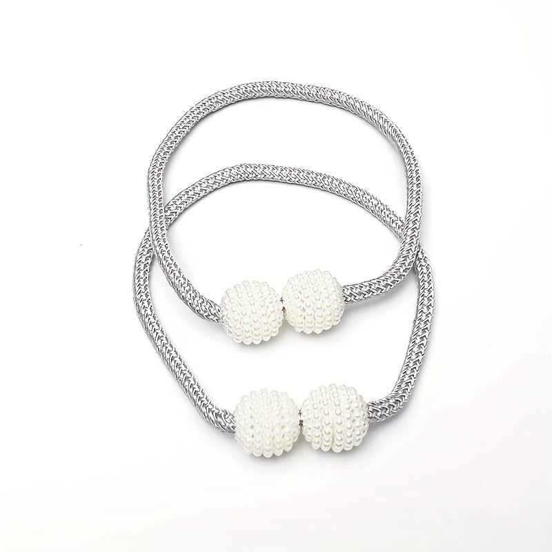 Juego de 2 correas magnéticas para cortinas con perlas falsas, hebillas elegantes para sala de estar, dormitorio, oficina