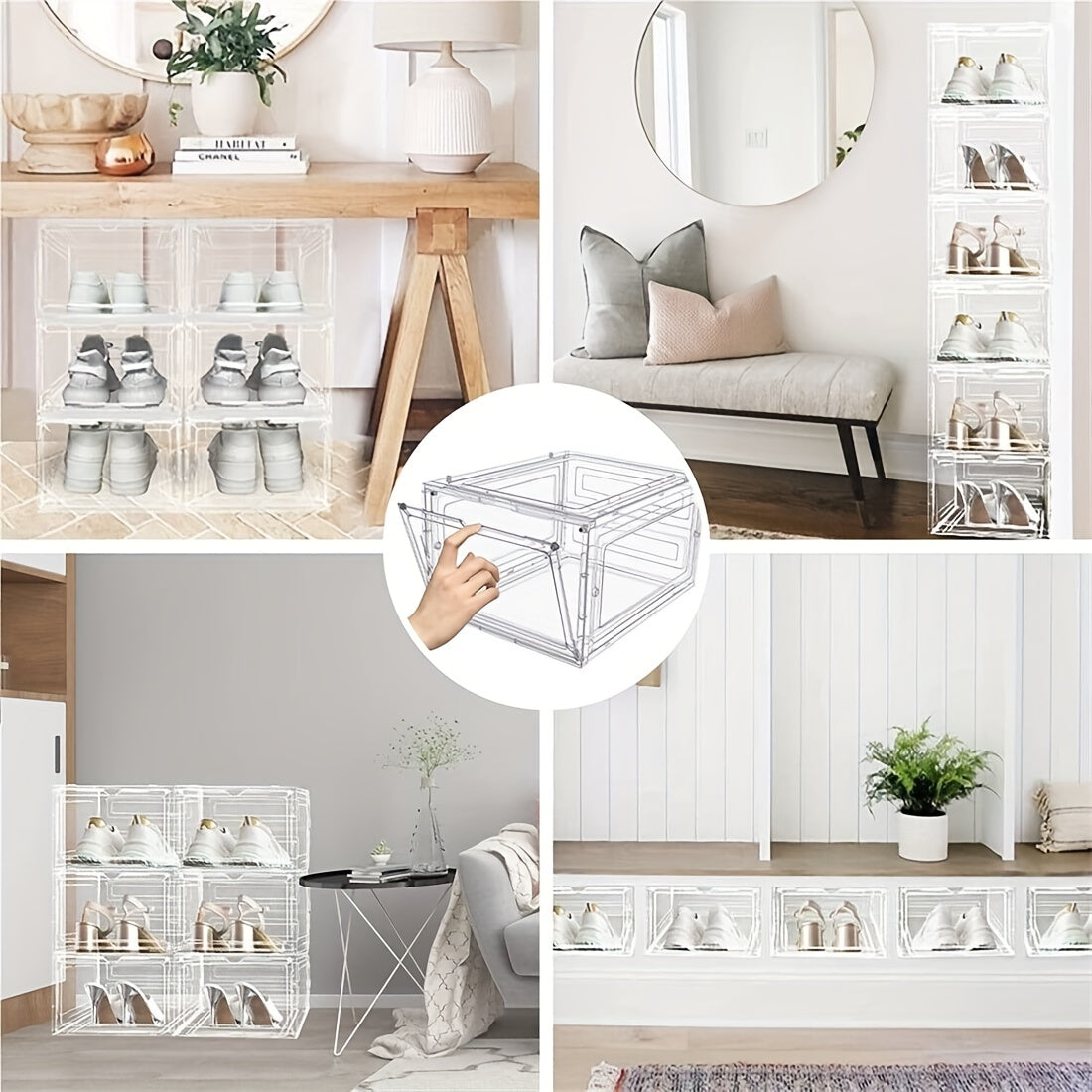 Transparent Plastic Shoe Storage Boxes with Doors Stackable Organizer for Bedroom Bathroom Office