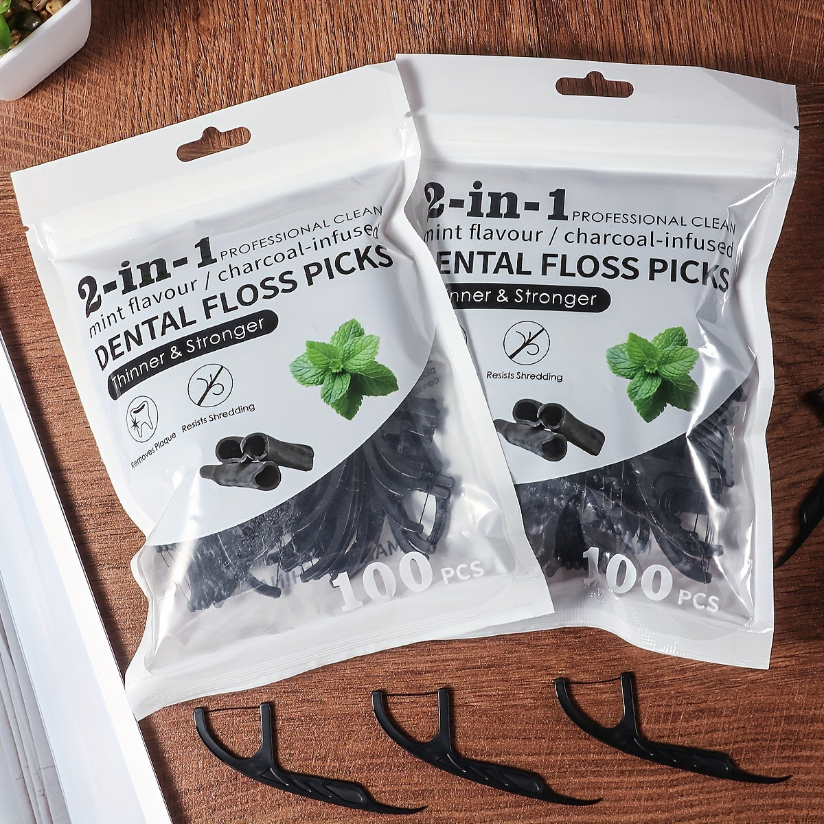 Uniseks bambuk ko'mirli tish ipi tanlovi, kesilmaydigan chiziq, kattalar uchun sayohat