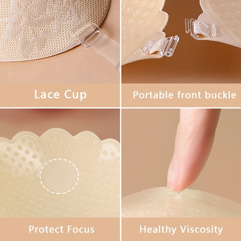 Women’s Seamless Strapless Push-Up Bra Wireless Support Semi-Sheer Polyester